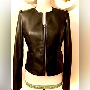 Calvin Klein Puffed Sleeve Faux Leather Jacket